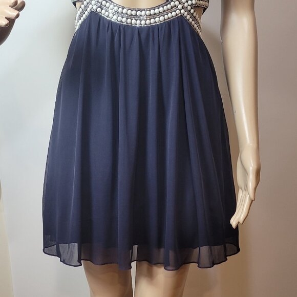 Speechless Blue Ruched Halter Mini Dress With Embellished Waist Fit & Flare Poly - Picture 7 of 14